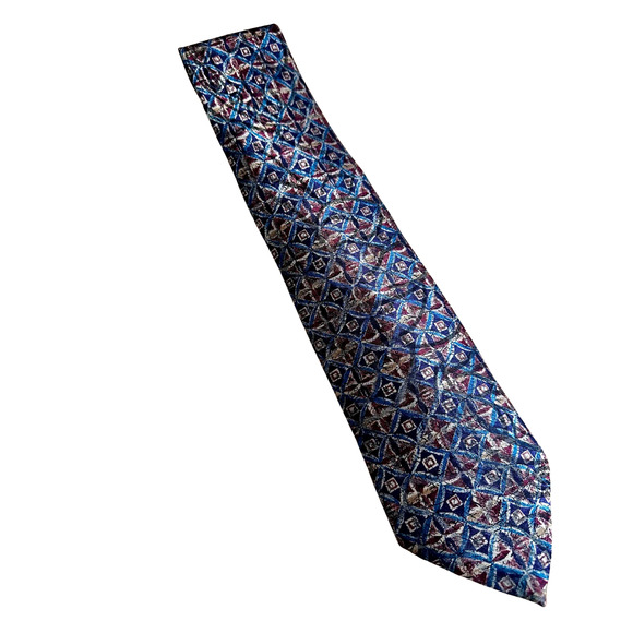 Vintage Wembley Blue Gold and Maroon Polyester Necktie - Picture 1 of 5